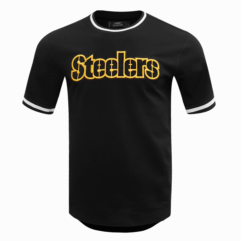 NFL PITTSBURGH STEELERS CLASSIC CHENILLE MEN'S DOUBLE KNIT TEE (BLACK)