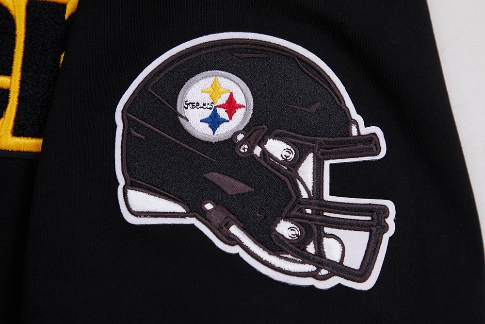NFL PITTSBURGH STEELERS CLASSIC CHENILLE MEN'S DOUBLE KNIT TEE (BLACK)