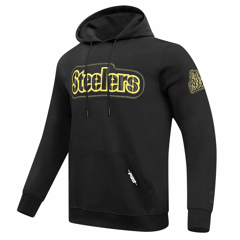 NFL PITTSBURGH STEELERS DIY PICK STITCH MEN'S DOUBLE KNIT PULLOVER HOODIE (BLACK)