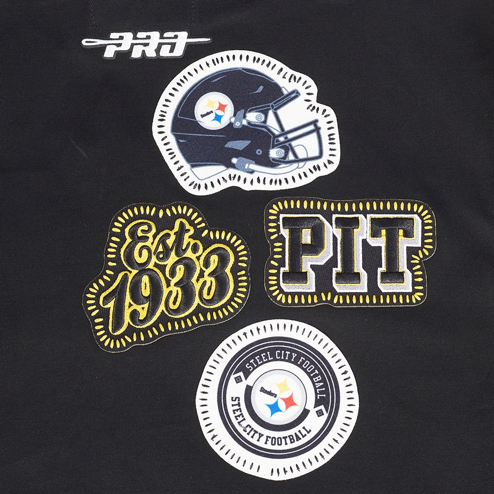 NFL PITTSBURGH STEELERS DIY PICK STITCH MEN'S DOUBLE KNIT PULLOVER HOODIE (BLACK)