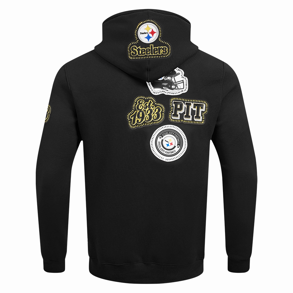 NFL PITTSBURGH STEELERS DIY PICK STITCH MEN'S DOUBLE KNIT PULLOVER HOODIE (BLACK)