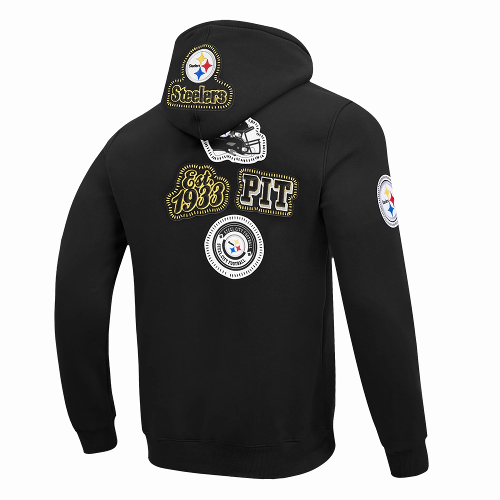 NFL PITTSBURGH STEELERS DIY PICK STITCH MEN'S DOUBLE KNIT PULLOVER HOODIE (BLACK)