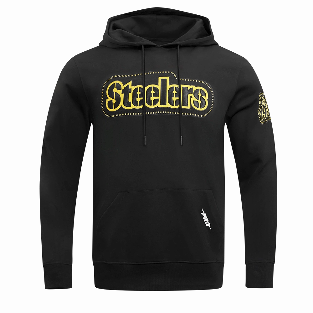 NFL PITTSBURGH STEELERS DIY PICK STITCH MEN'S DOUBLE KNIT PULLOVER HOODIE (BLACK)