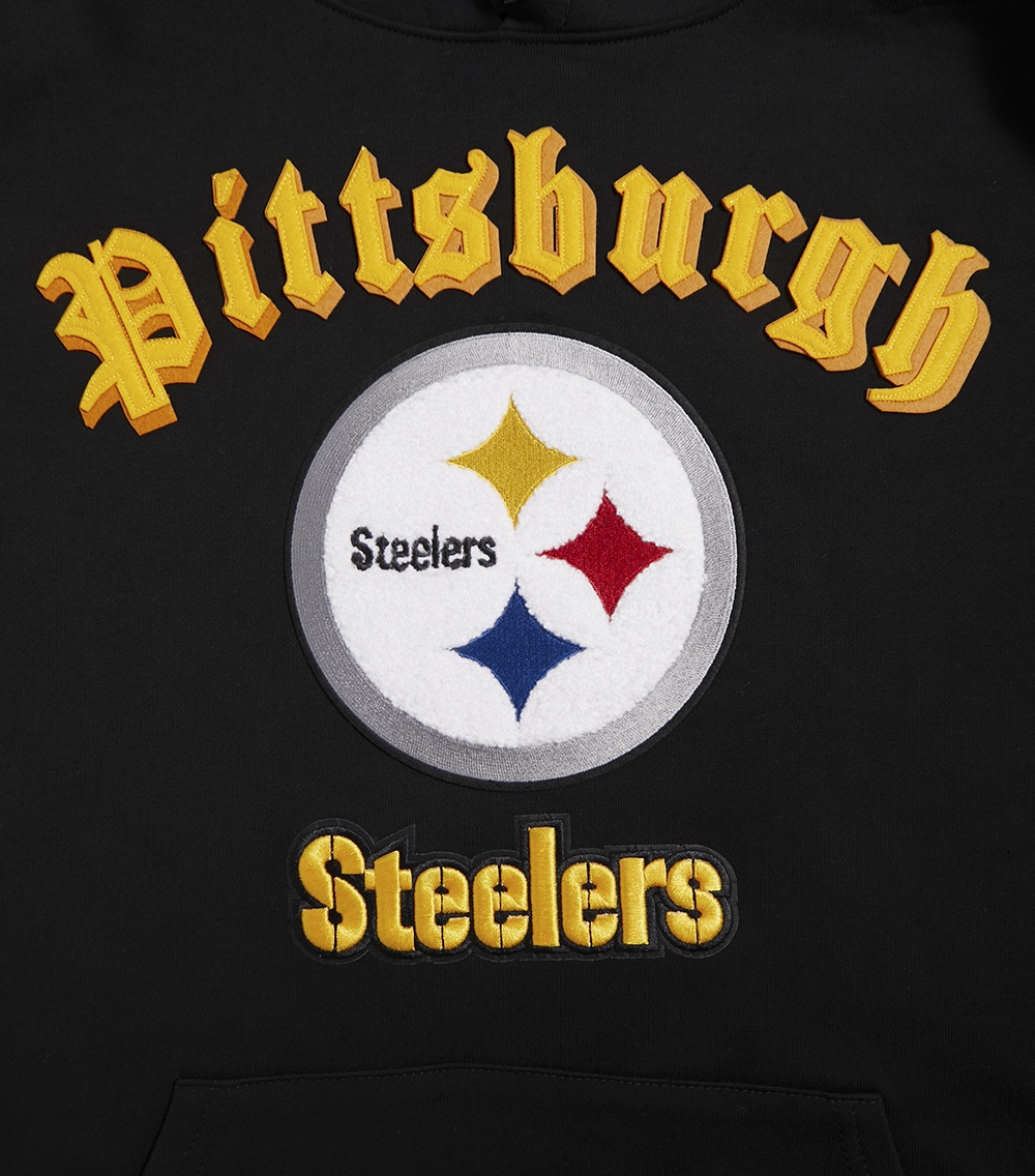 NFL PITTSBURGH STEELERS OLD ENGLISH MEN'S PO HOODIE (BLACK)