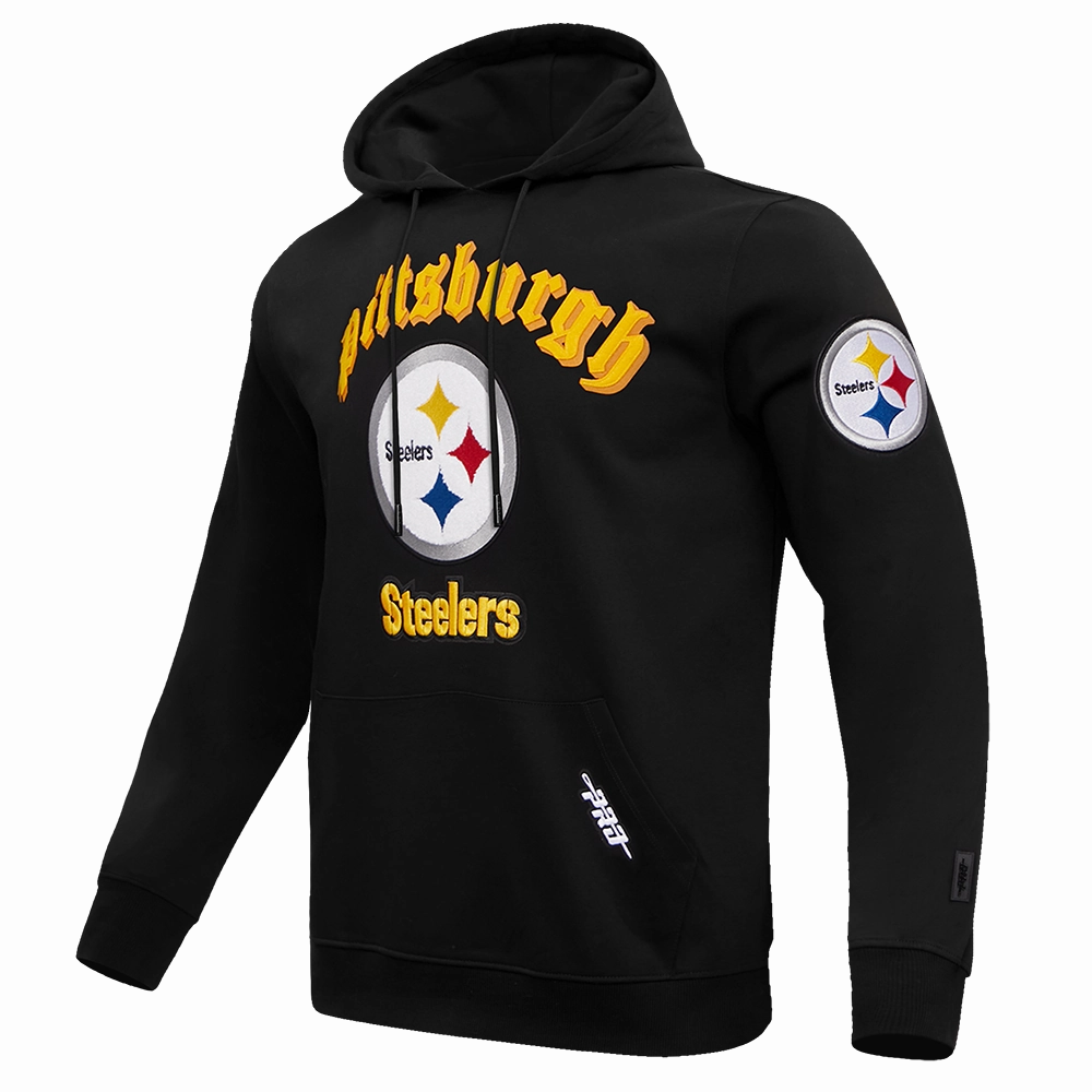 NFL PITTSBURGH STEELERS OLD ENGLISH MEN'S PO HOODIE (BLACK)
