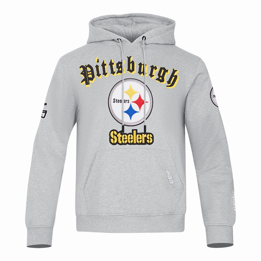 NFL PITTSBURGH STEELERS OLD ENGLISH MEN'S PO HOODIE (HEATHER GREY)