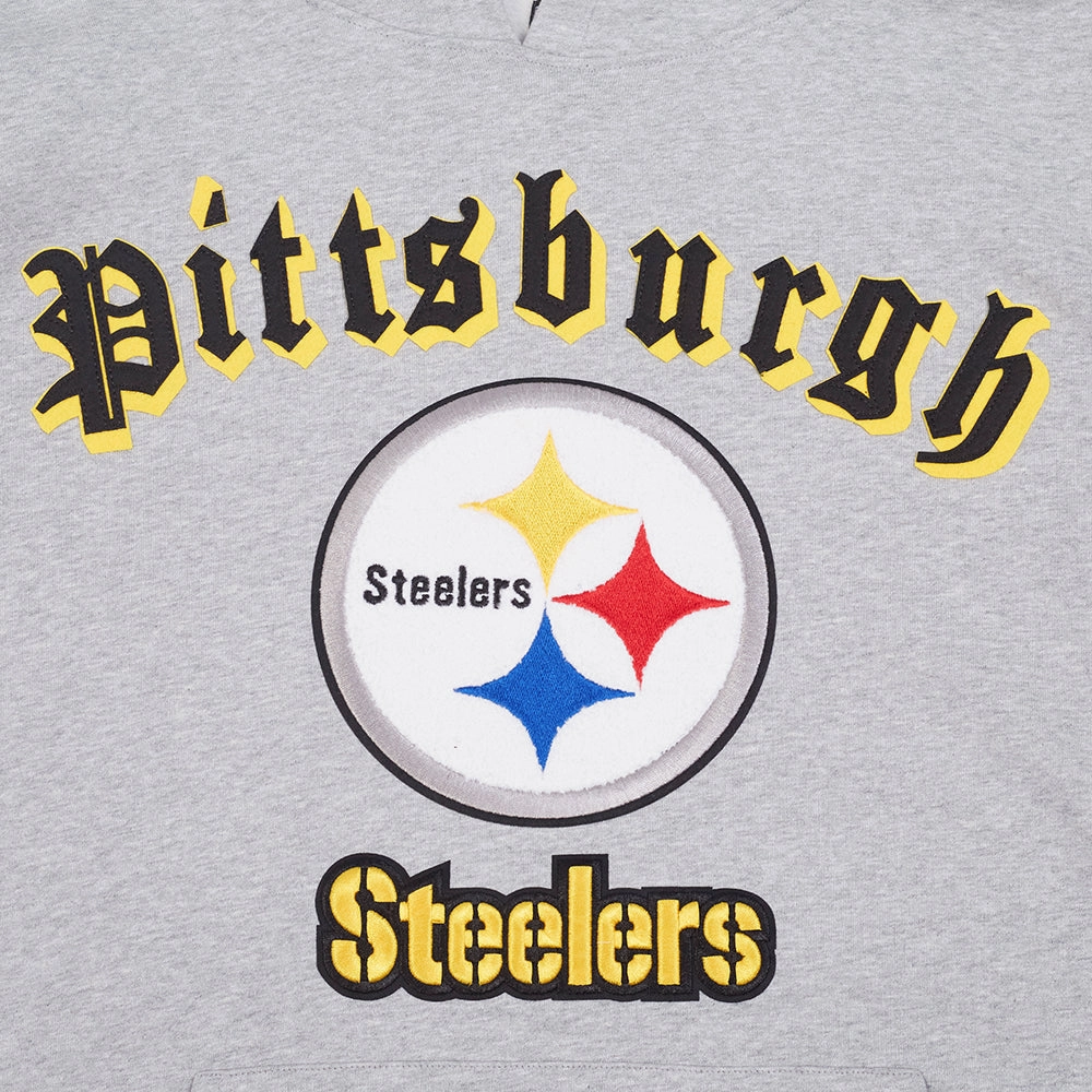 NFL PITTSBURGH STEELERS OLD ENGLISH MEN'S PO HOODIE (HEATHER GREY)