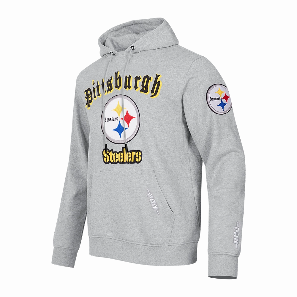NFL PITTSBURGH STEELERS OLD ENGLISH MEN'S PO HOODIE (HEATHER GREY)