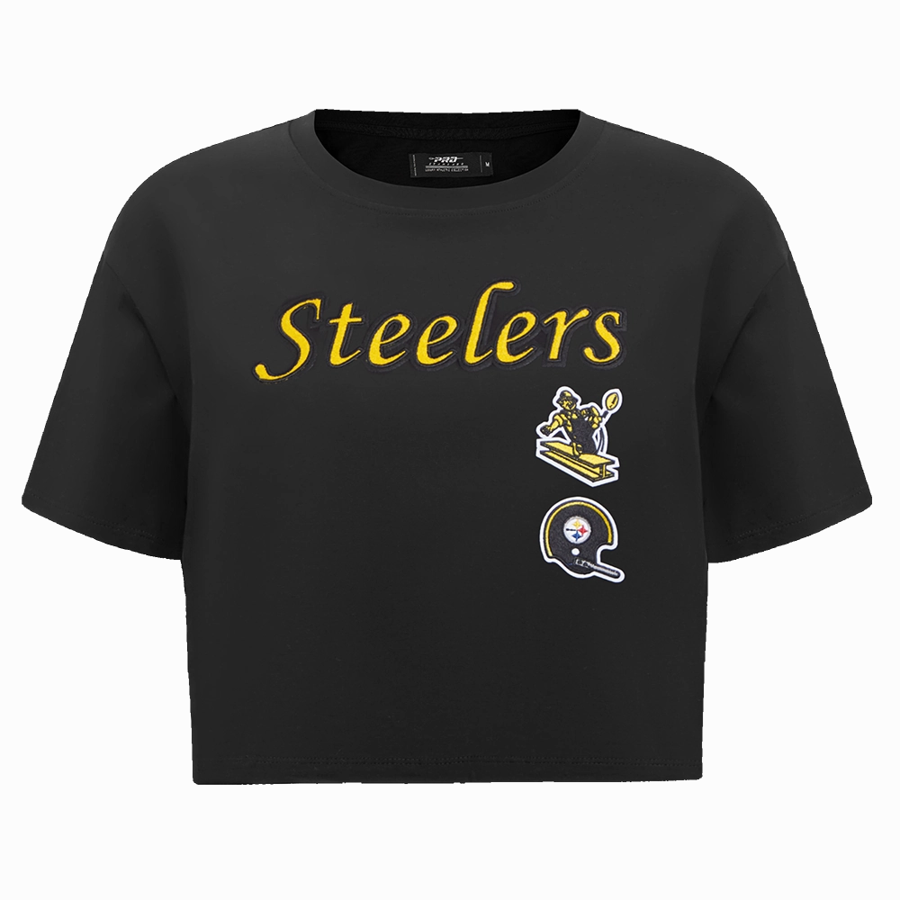 NFL PITTSBURGH STEELERS RETRO CLASSIC WOMEN'S BOXY TEE (BLACK)