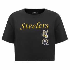 NFL PITTSBURGH STEELERS RETRO CLASSIC WOMEN'S BOXY TEE (BLACK)