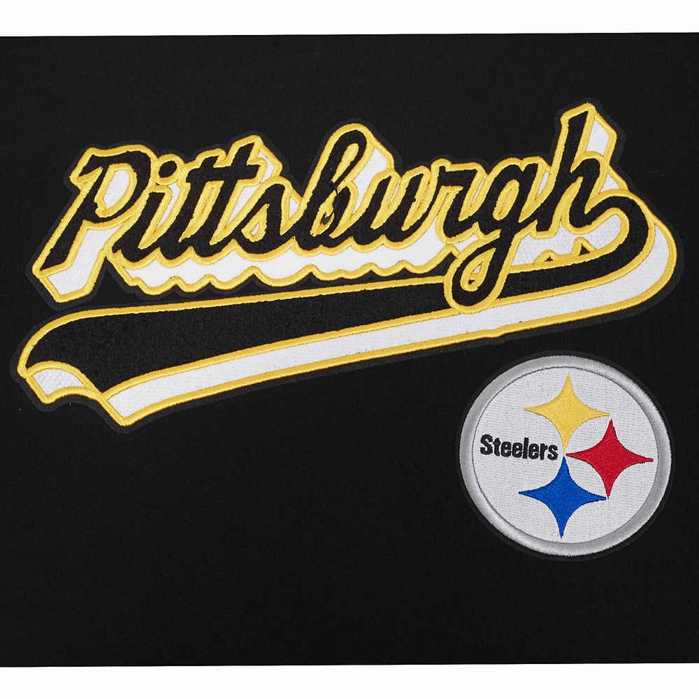 NFL PITTSBURGH STEELERS SCRIPT TAIL MEN'S RIB FLC PO HOODIE (BLACK/YELLOW)
