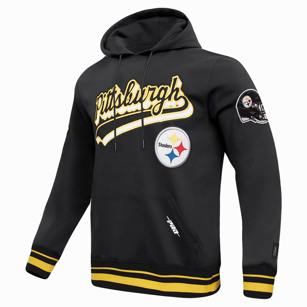 NFL PITTSBURGH STEELERS SCRIPT TAIL MEN'S RIB FLC PO HOODIE (BLACK/YELLOW)