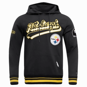 NFL PITTSBURGH STEELERS SCRIPT TAIL MEN'S RIB FLC PO HOODIE (BLACK/YELLOW)