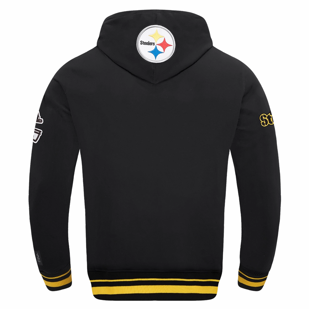 NFL PITTSBURGH STEELERS SCRIPT TAIL MEN'S RIB FLC PO HOODIE (BLACK/YELLOW)