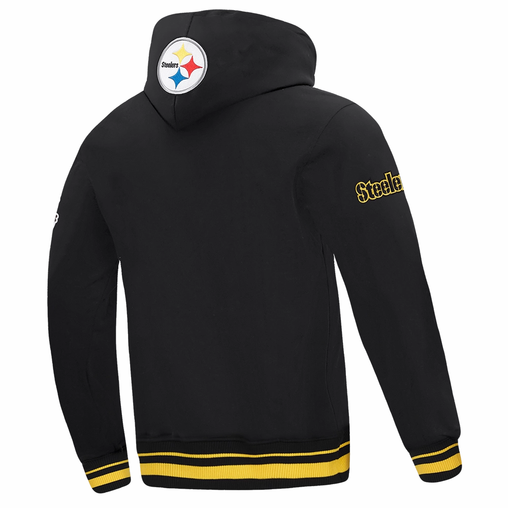 NFL PITTSBURGH STEELERS SCRIPT TAIL MEN'S RIB FLC PO HOODIE (BLACK/YELLOW)