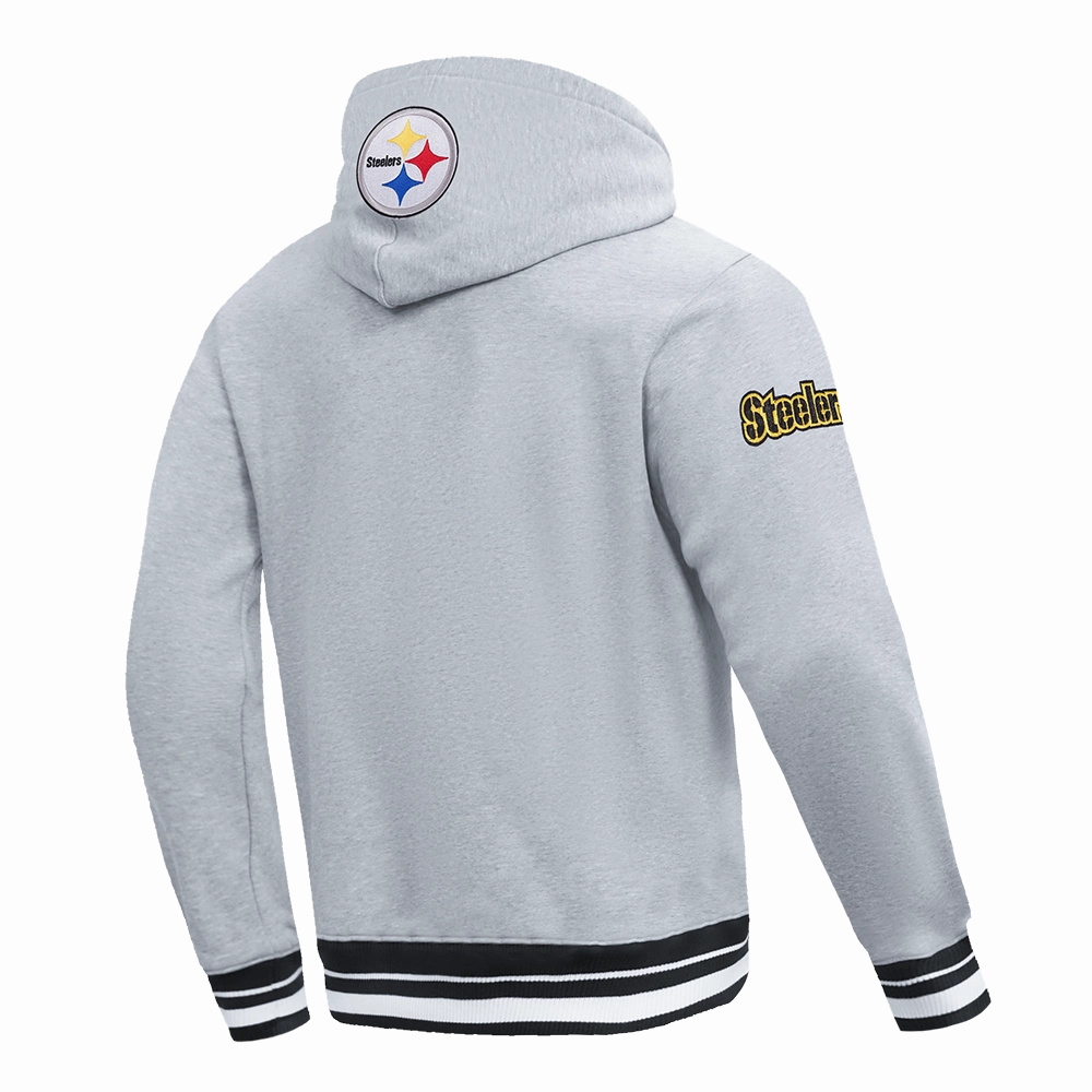 NFL PITTSBURGH STEELERS SCRIPT TAIL MEN'S RIB FLC PO HOODIE (HEATHER GRAY/BLACK)