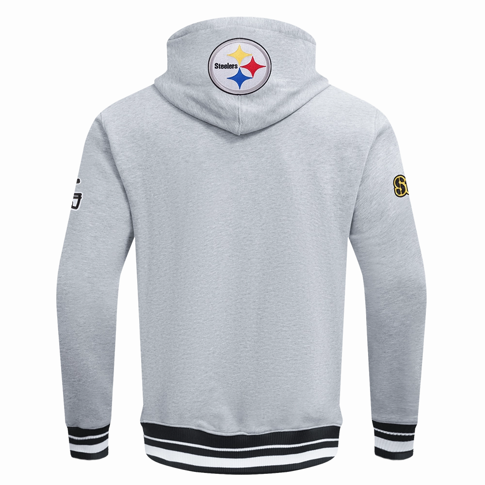 NFL PITTSBURGH STEELERS SCRIPT TAIL MEN'S RIB FLC PO HOODIE (HEATHER GRAY/BLACK)
