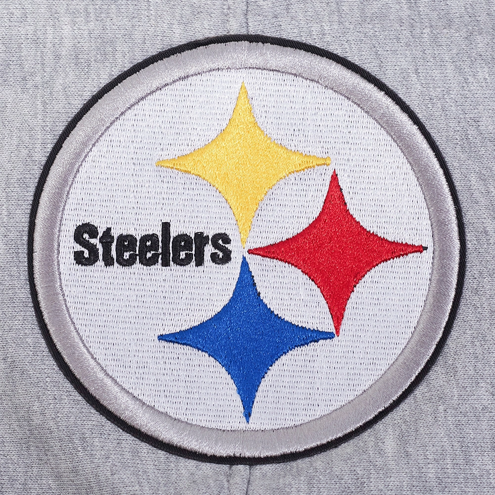 NFL PITTSBURGH STEELERS SCRIPT TAIL MEN'S RIB FLC PO HOODIE (HEATHER GRAY/BLACK)
