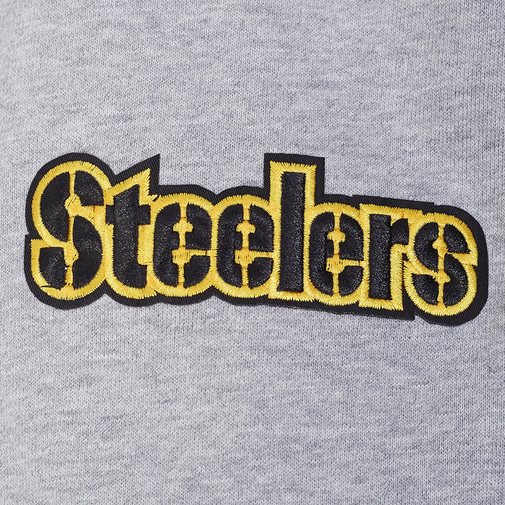 NFL PITTSBURGH STEELERS SCRIPT TAIL MEN'S RIB FLC PO HOODIE (HEATHER GRAY/BLACK)