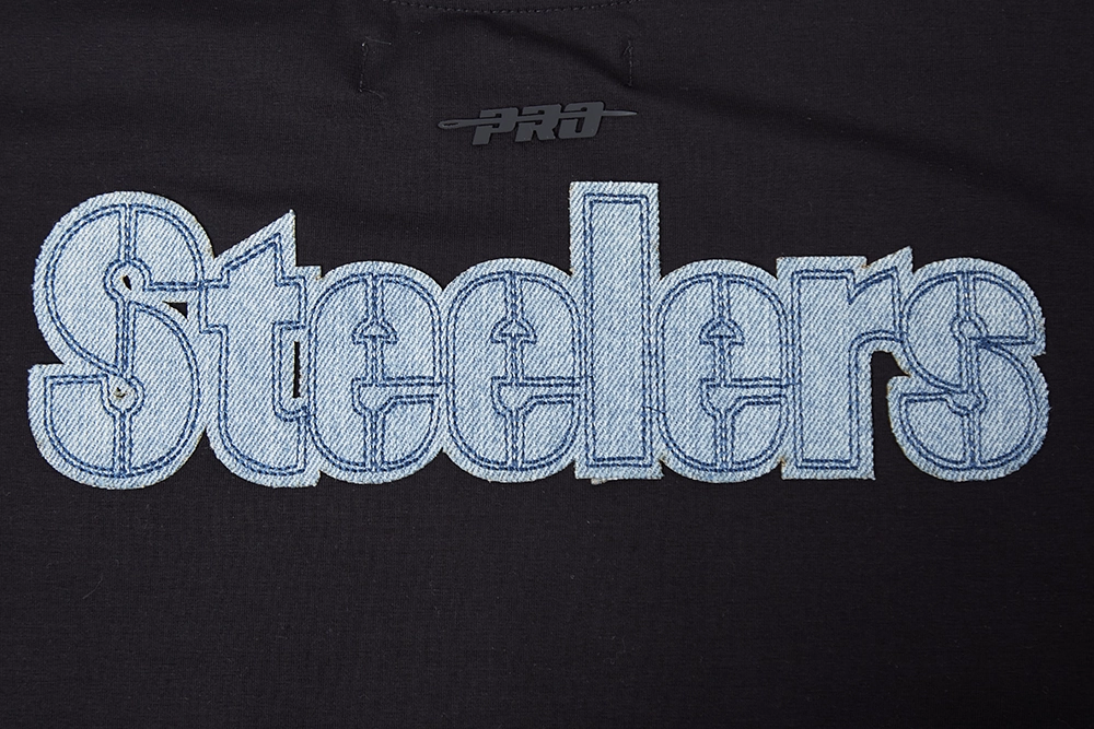 NFL PITTSBURGH STEELERS VARSITY BLUES WOMEN'S BOXY TEE (BLACK)