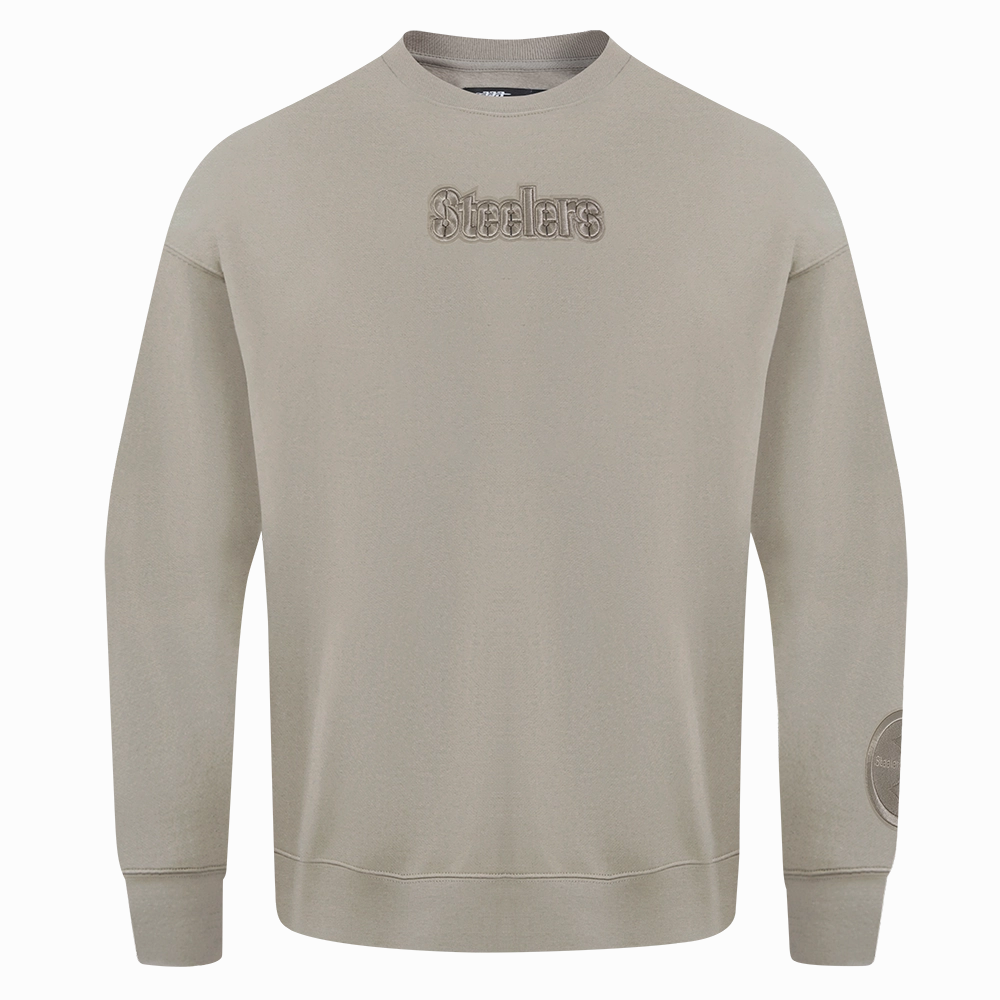 NFL PITTSBURGH STEELERS WINGSPAN MEN'S DROP SHOULDER FLEECE CREWNECK (TAUPE)