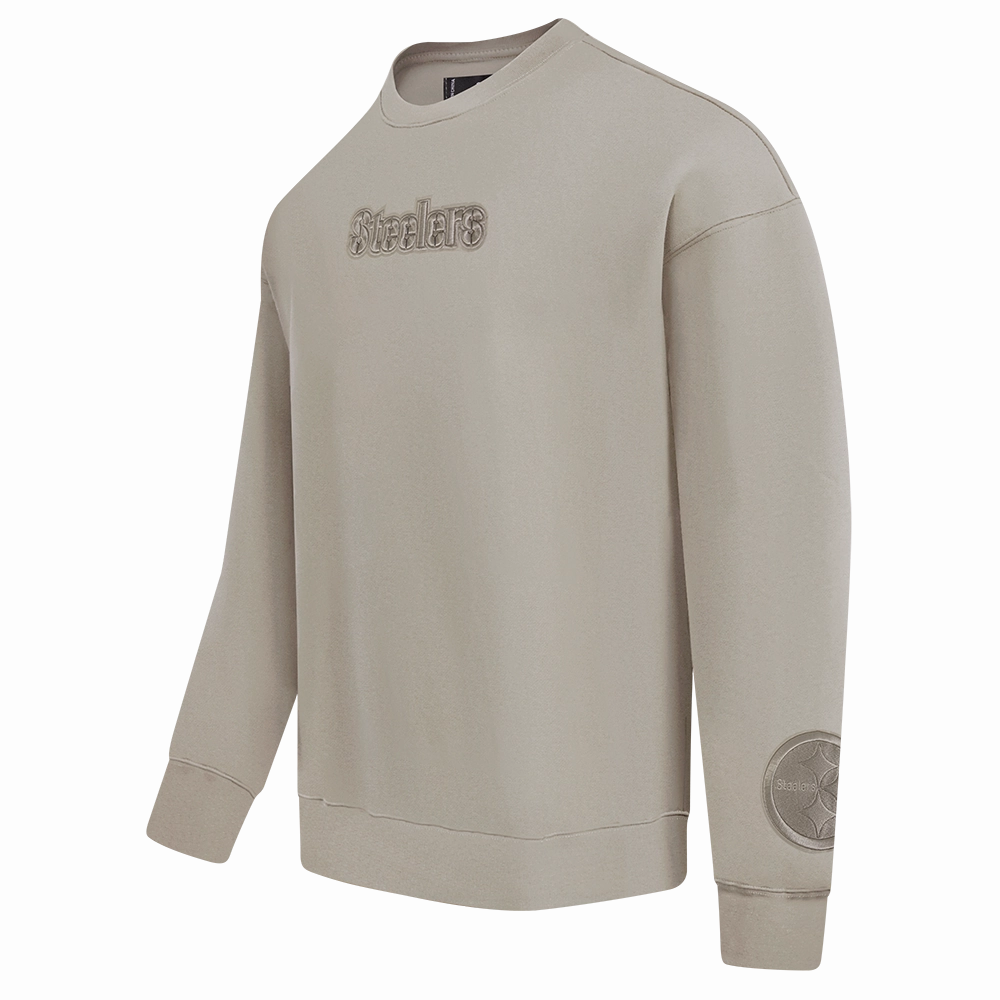 NFL PITTSBURGH STEELERS WINGSPAN MEN'S DROP SHOULDER FLEECE CREWNECK (TAUPE)
