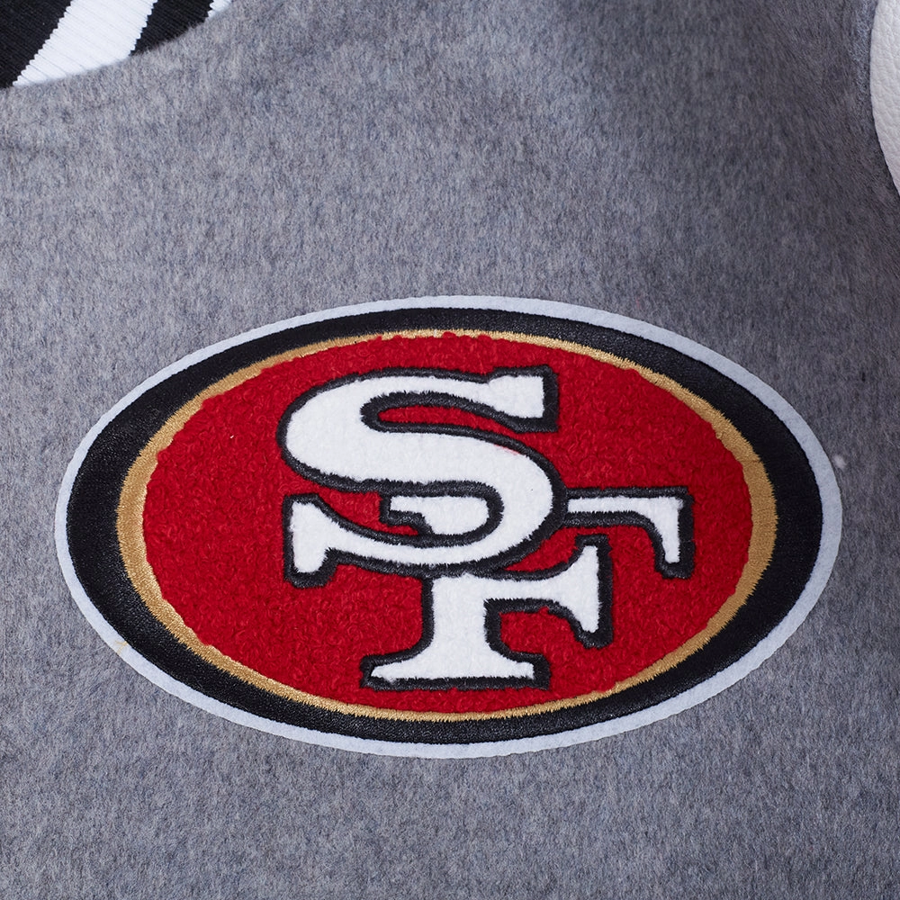 NFL SAN FRANCISCO 49ERS AREA CODE MEN'S RIB WOOL VARSITY JACKET (HEATHER GREY/WHITE/BLACK)