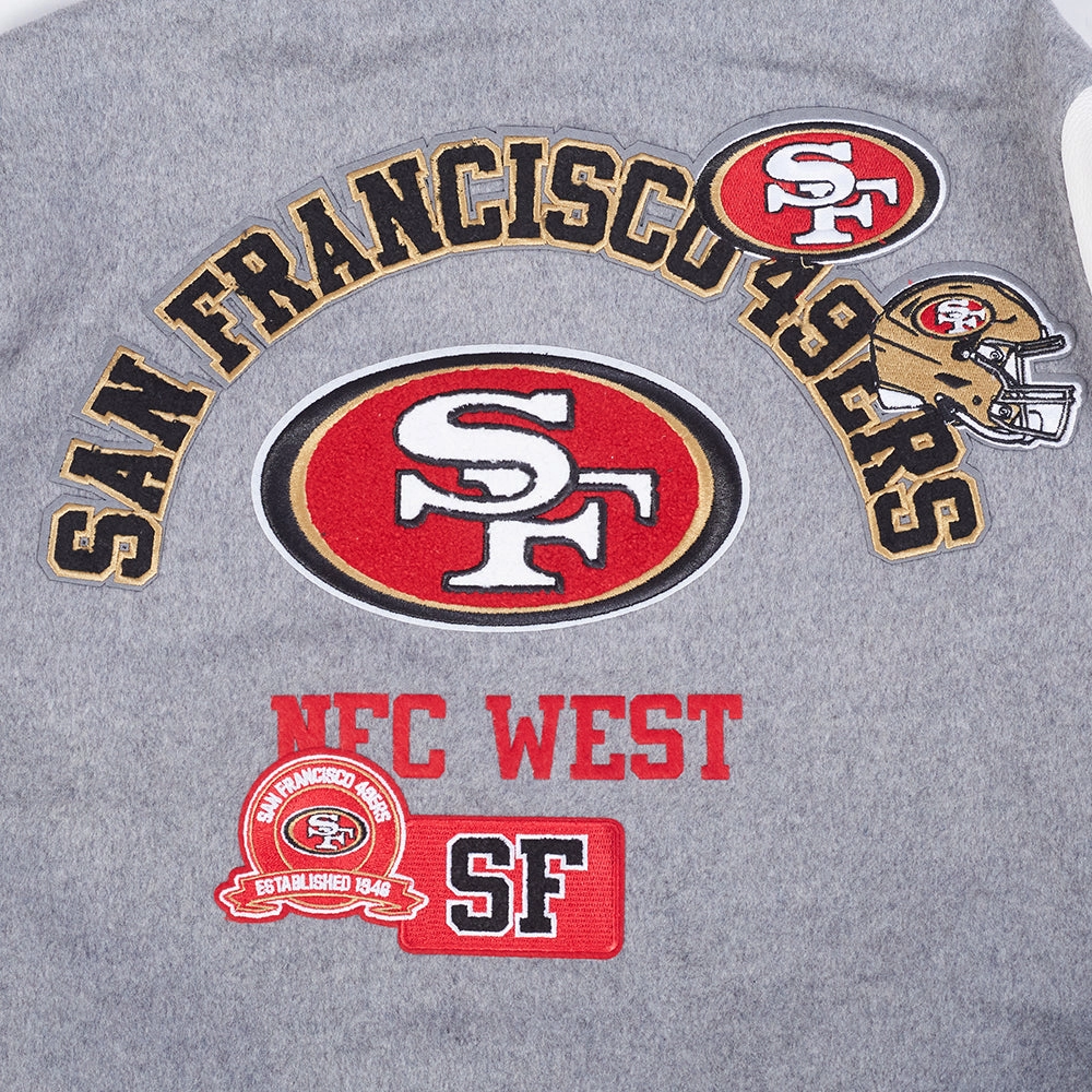 NFL SAN FRANCISCO 49ERS AREA CODE MEN'S RIB WOOL VARSITY JACKET (HEATHER GREY/WHITE/BLACK)