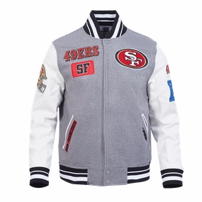 NFL SAN FRANCISCO 49ERS AREA CODE MEN'S RIB WOOL VARSITY JACKET (HEATHER GREY/WHITE/BLACK)