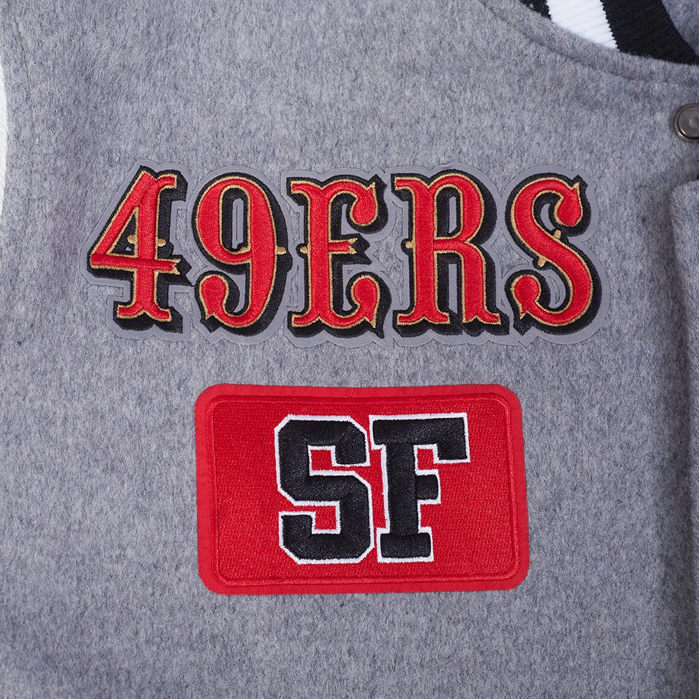 NFL SAN FRANCISCO 49ERS AREA CODE MEN'S RIB WOOL VARSITY JACKET (HEATHER GREY/WHITE/BLACK)