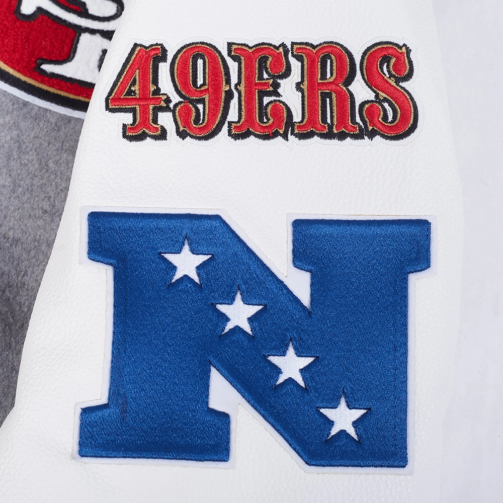 NFL SAN FRANCISCO 49ERS AREA CODE MEN'S RIB WOOL VARSITY JACKET (HEATHER GREY/WHITE/BLACK)