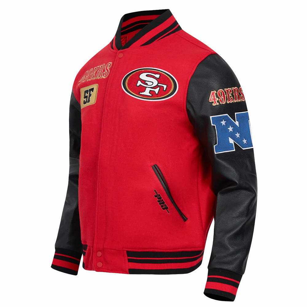 NFL SAN FRANCISCO 49ERS AREA CODE MEN'S RIB WOOL VARSITY JACKET (RED/BLACK)