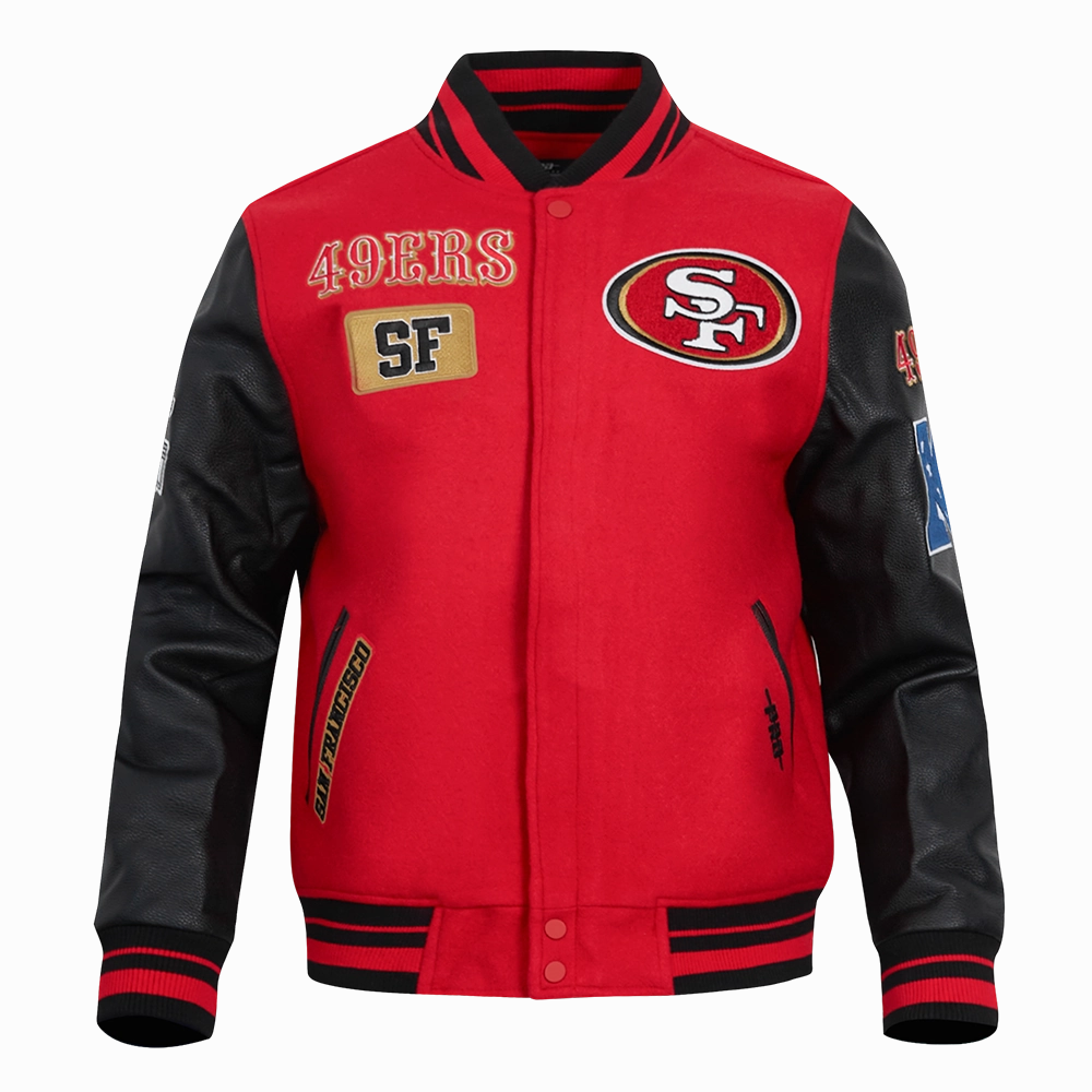 NFL SAN FRANCISCO 49ERS AREA CODE MEN'S RIB WOOL VARSITY JACKET (RED/BLACK)