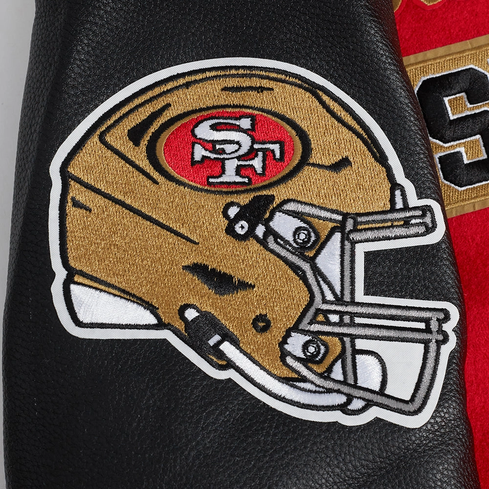 NFL SAN FRANCISCO 49ERS AREA CODE MEN'S RIB WOOL VARSITY JACKET (RED/BLACK)