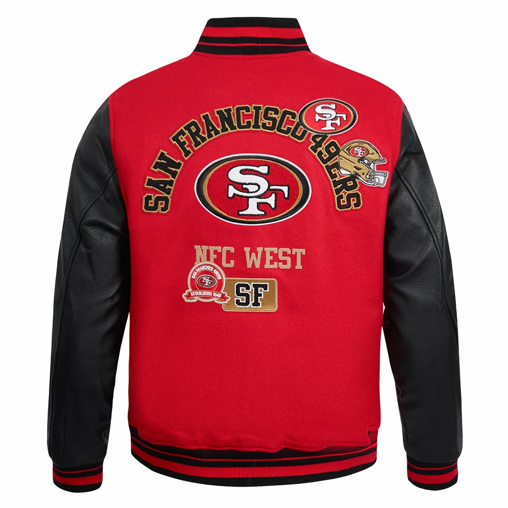 NFL SAN FRANCISCO 49ERS AREA CODE MEN'S RIB WOOL VARSITY JACKET (RED/BLACK)