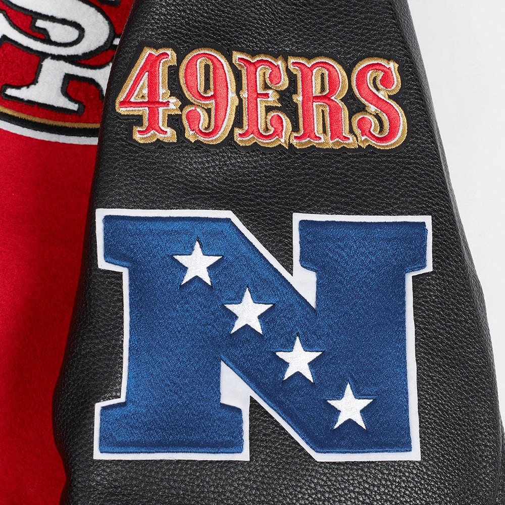 NFL SAN FRANCISCO 49ERS AREA CODE MEN'S RIB WOOL VARSITY JACKET (RED/BLACK)