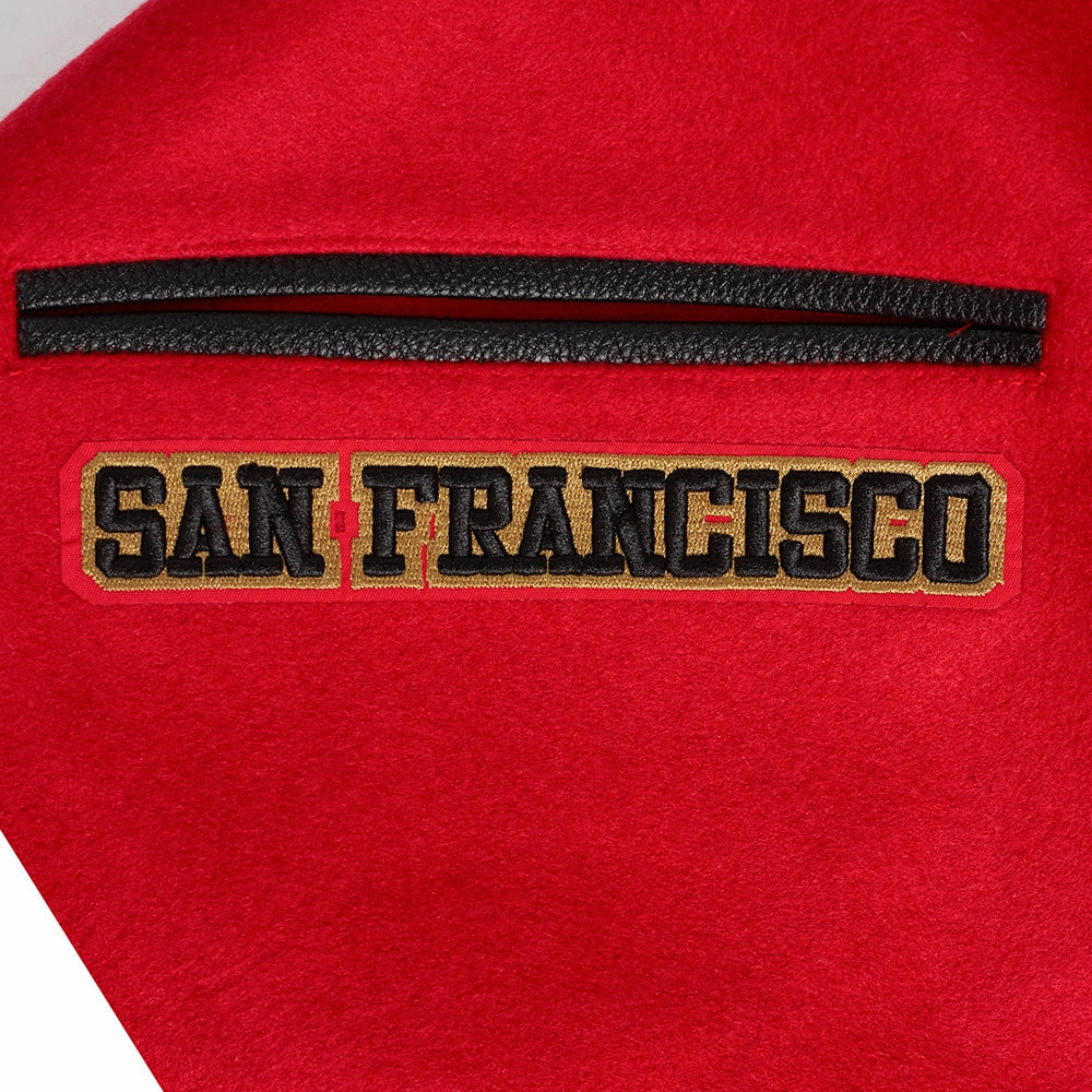 NFL SAN FRANCISCO 49ERS AREA CODE MEN'S RIB WOOL VARSITY JACKET (RED/BLACK)