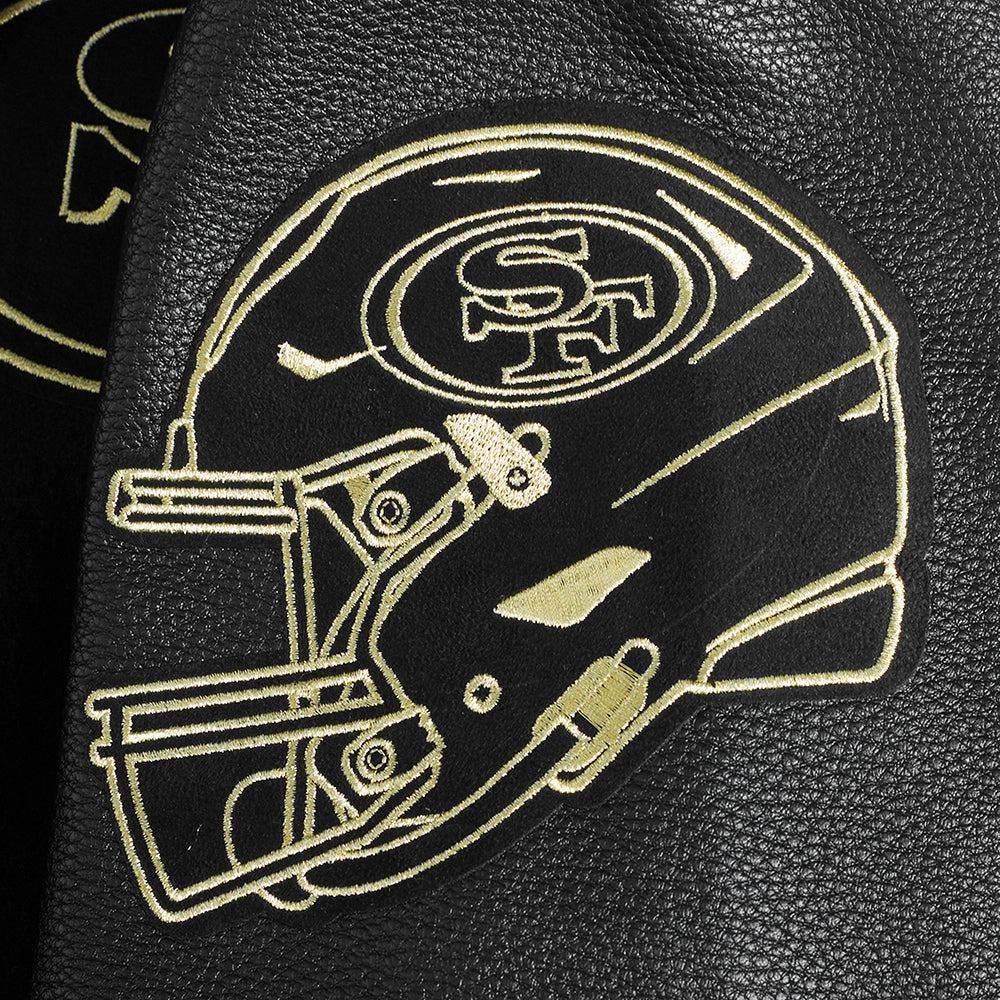 NFL SAN FRANCISCO 49ERS BLACK & GOLD MEN'S WOOL VARSITY JACKET (JET BLACK)