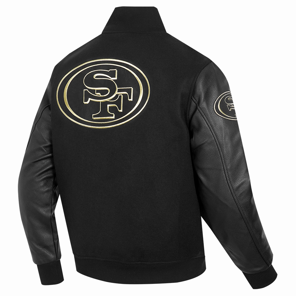 NFL SAN FRANCISCO 49ERS BLACK & GOLD MEN'S WOOL VARSITY JACKET (JET BLACK)