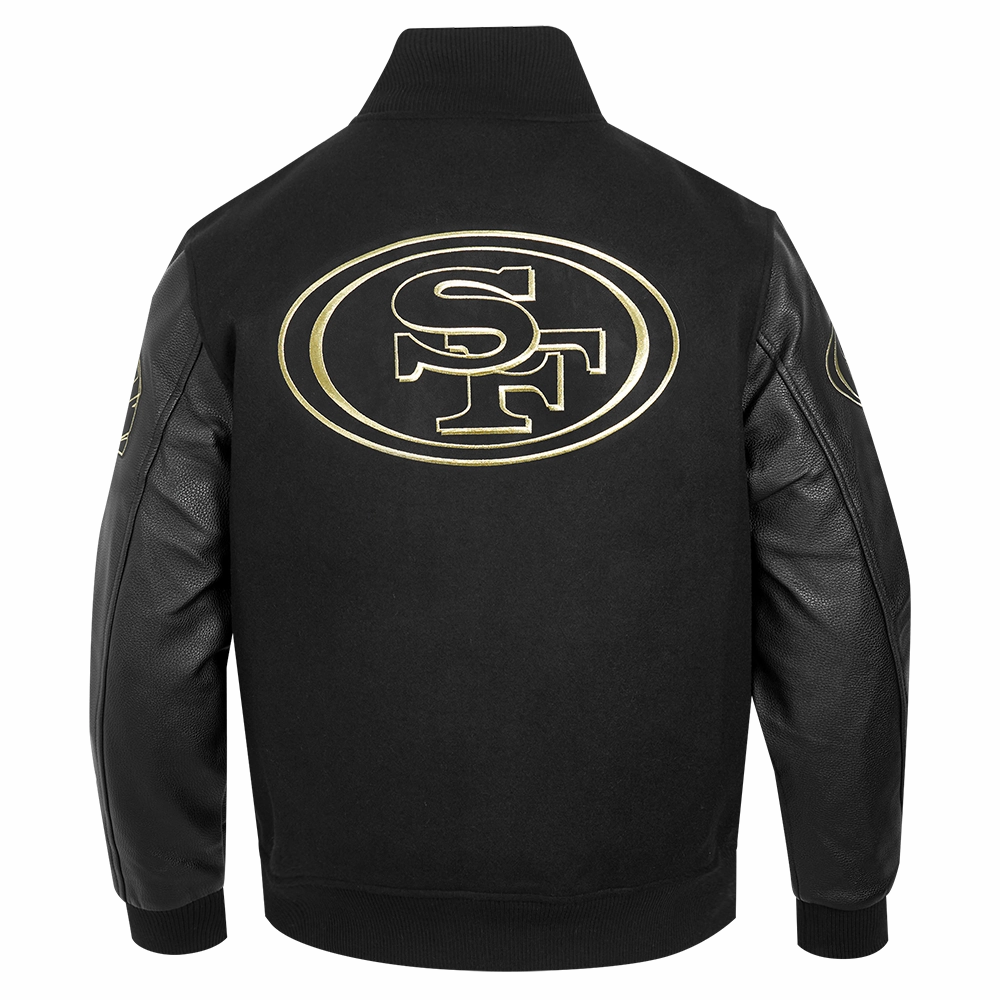 NFL SAN FRANCISCO 49ERS BLACK & GOLD MEN'S WOOL VARSITY JACKET (JET BLACK)