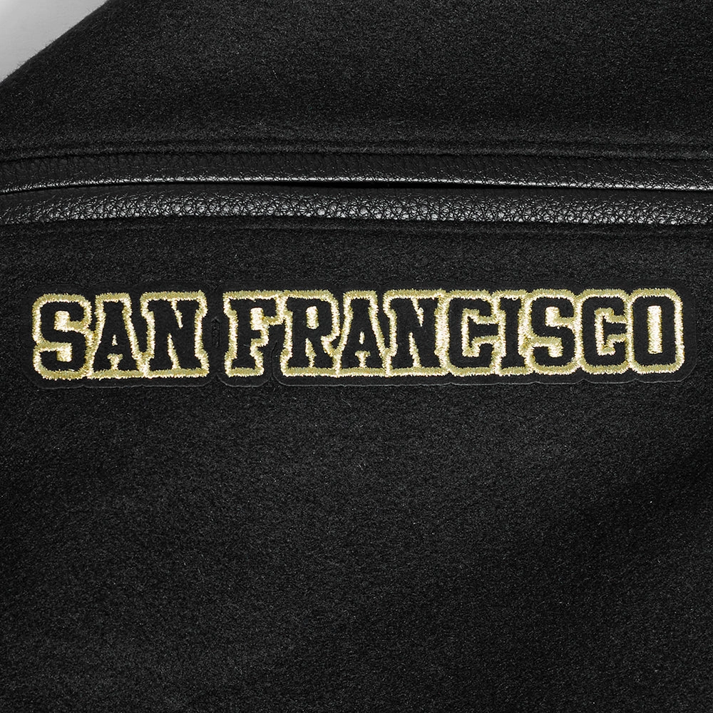 NFL SAN FRANCISCO 49ERS BLACK & GOLD MEN'S WOOL VARSITY JACKET (JET BLACK)