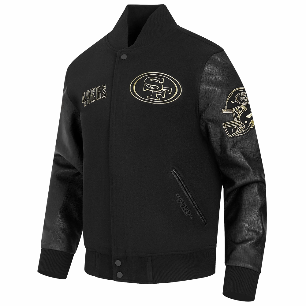NFL SAN FRANCISCO 49ERS BLACK & GOLD MEN'S WOOL VARSITY JACKET (JET BLACK)