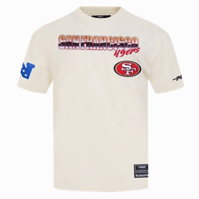 NFL SAN FRANCISCO 49ERS CHROME MEN'S COTTON JERSEY DROP SHOULDER TEE (EGGSHELL)