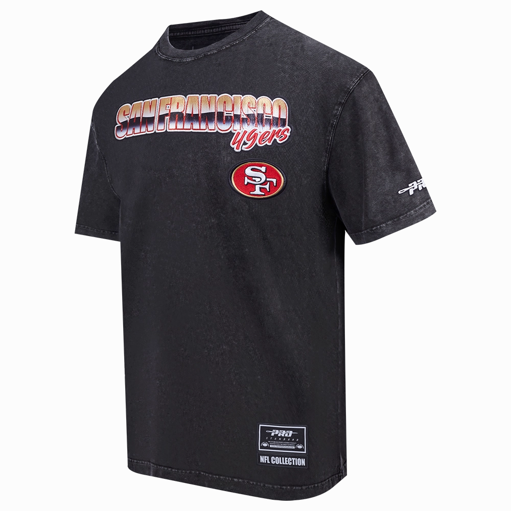 NFL SAN FRANCISCO 49ERS CHROME MEN'S COTTON JERSEY DROP SHOULDER TEE (WASHED BLACK)