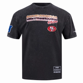 NFL SAN FRANCISCO 49ERS CHROME MEN'S COTTON JERSEY DROP SHOULDER TEE (WASHED BLACK)