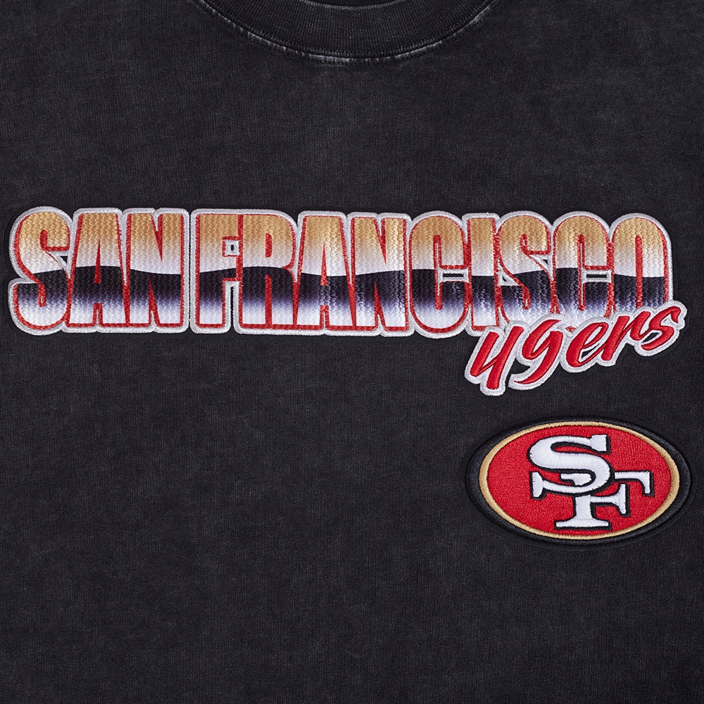NFL SAN FRANCISCO 49ERS CHROME MEN'S COTTON JERSEY DROP SHOULDER TEE (WASHED BLACK)