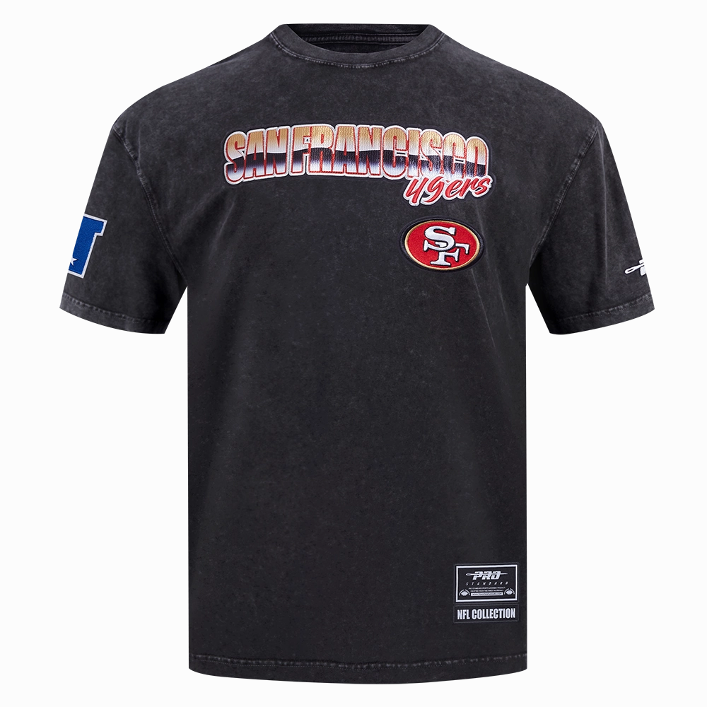NFL SAN FRANCISCO 49ERS CHROME MEN'S COTTON JERSEY DROP SHOULDER TEE (WASHED BLACK)