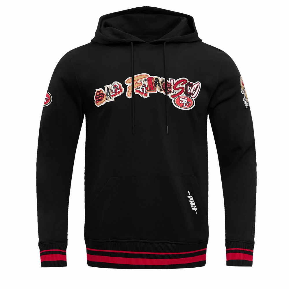 NFL SAN FRANCISCO 49ERS CITY RANSOM MEN'S RIB FLEECE PULLOVER HOODIE (BLACK/RED/BLACK)