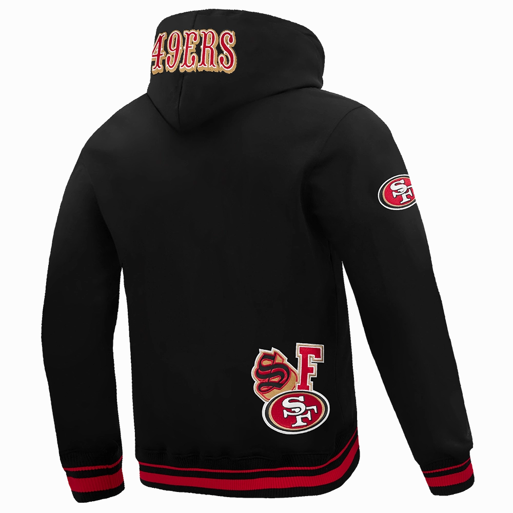 NFL SAN FRANCISCO 49ERS CITY RANSOM MEN'S RIB FLEECE PULLOVER HOODIE (BLACK/RED/BLACK)