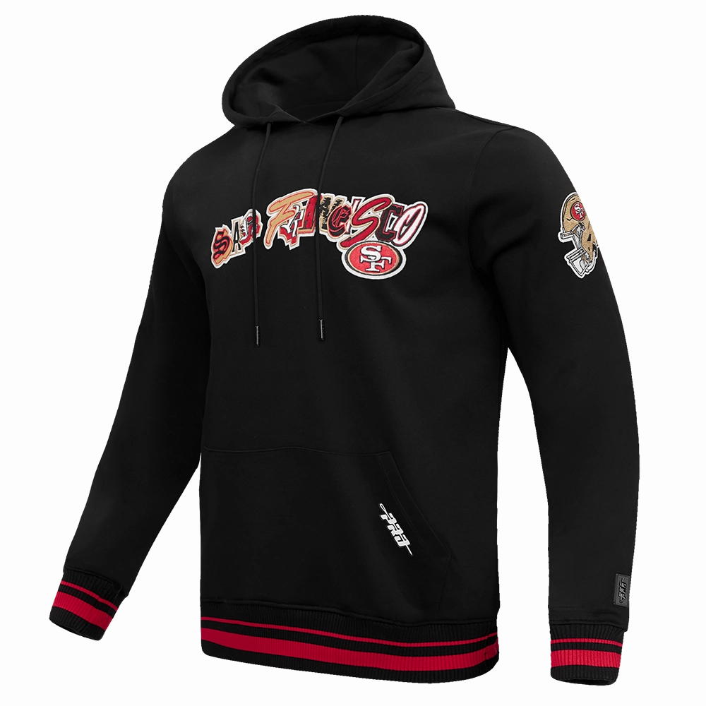 NFL SAN FRANCISCO 49ERS CITY RANSOM MEN'S RIB FLEECE PULLOVER HOODIE (BLACK/RED/BLACK)